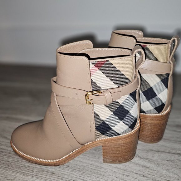 Burberry Pryle House Check Leather Ankle Boots Beige US Womens Size 6.5/7 EUS 37 - Picture 13 of 15